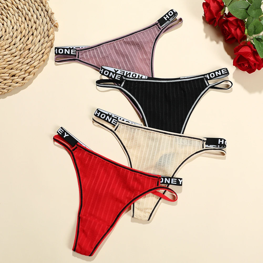 Womens Colorblock TBack Sexy Printed Solid Color Underwear Soft Thin Strap Hollow Breathable Sexy Lingerie Pack Women Thongs