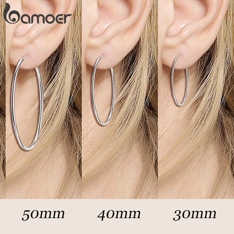 bamoer 925 Sterling Silver Large Hoop Earrings Circle Endless Huggie Big Hoops Earring 30/40mm for Women Girls