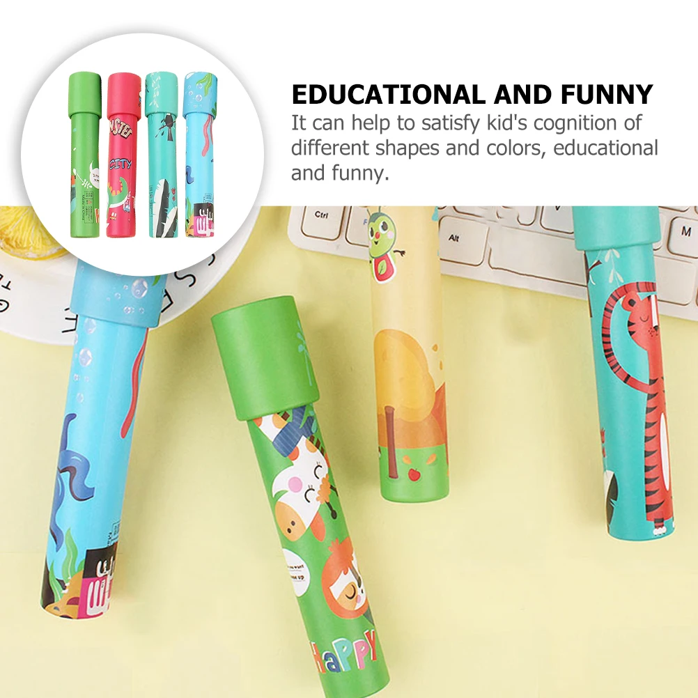 Caleidoscópio giratório portátil, 4 unidades, brinquedos infantis para crianças, kalidescópios de papel