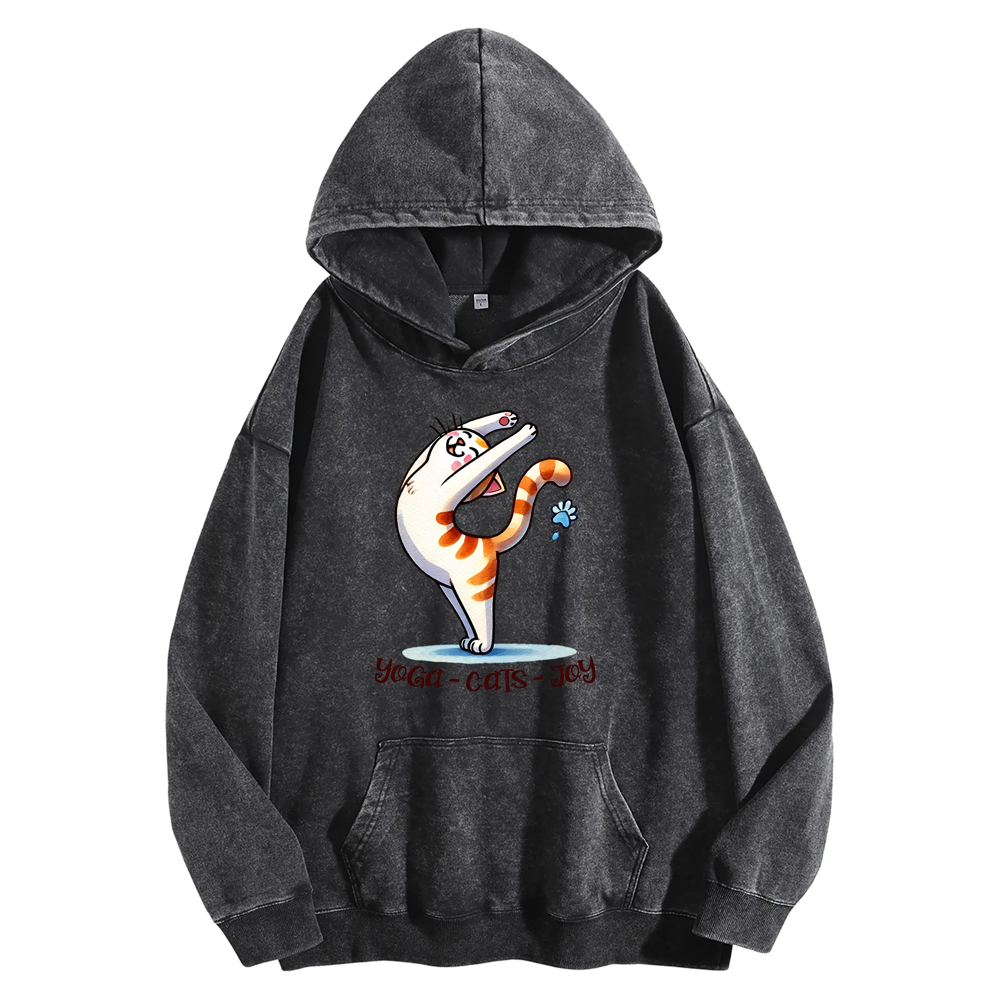 

Винтажная мытая толстовка с рисунком Yoga Cats Joy 400G, уличная одежда унисекс, пуловер большого размера, подарок на Рождество и Новый год