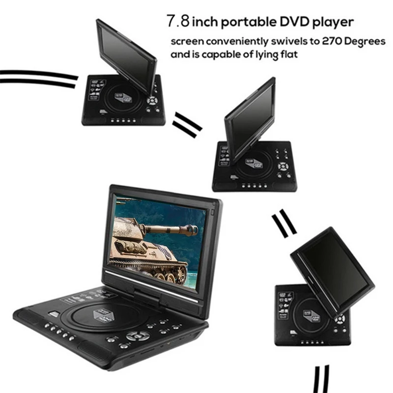 Portable 7.8 Inch HD TV Home Car DVD Player HD VCD CD MP3 HD EVD Player With TV/FM/USB/Game Function Car Audio -US Plug