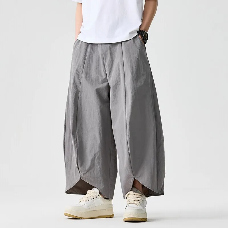 

2025 Summer Men Wide Leg Pants Men Casual Soild Color Pants Japanese Styles Samurai Costume Harem Pants Men Lantern Trousers