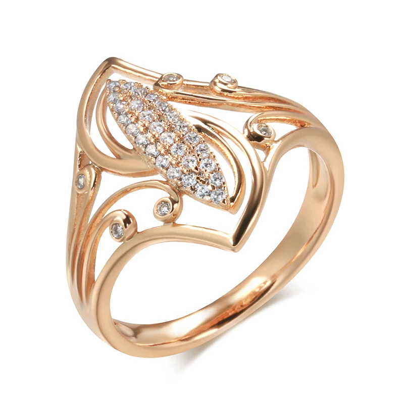 Kinel New Fine Curve Women Rings 585 Rose Gold With Micro Wax Inlay Natural Zircon Ethnic Bride Ring Unique Fashion Jewelry