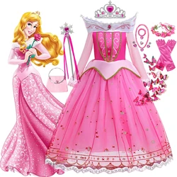 Śpiąca królewna kostium dla dziewczynek Aurora sukienka z długimi rękawami Off Shoulder Kids Halloween kostiumy na boże narodzenie Party Princess odzież