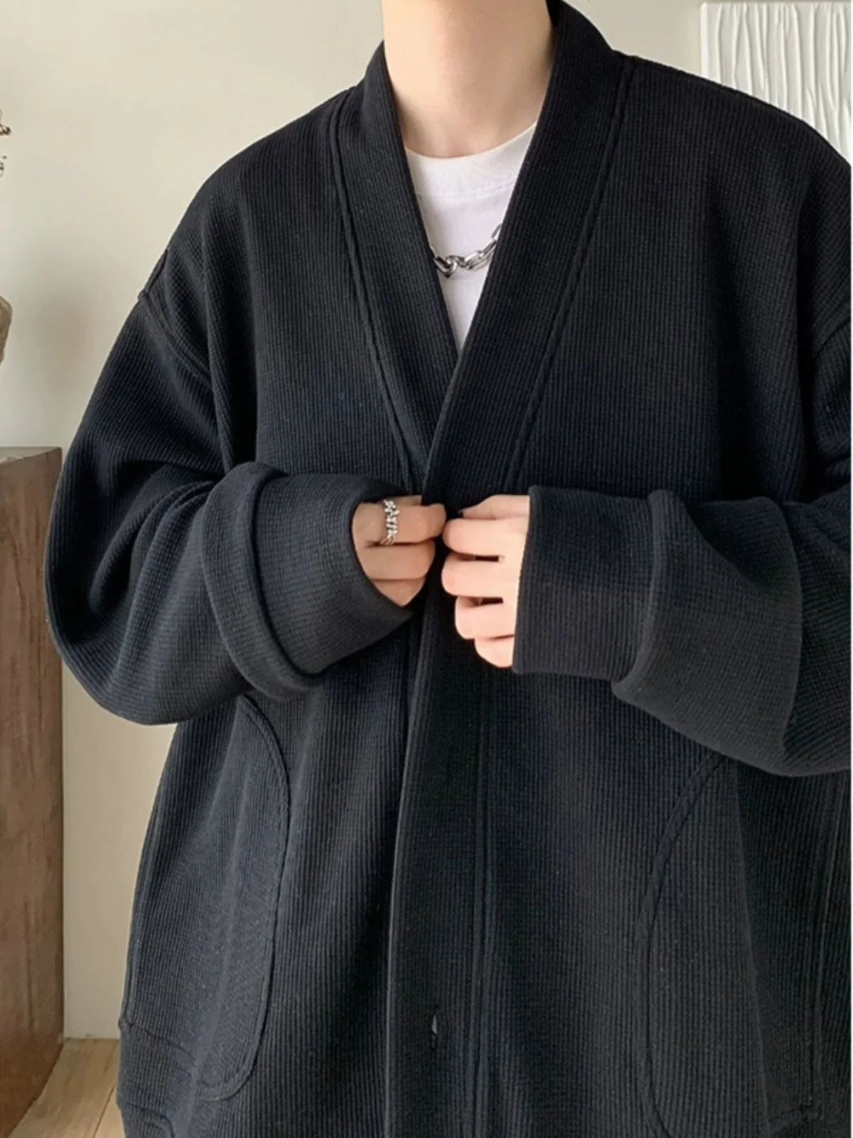 

Bla V-Ne Knitted Cardigan Coat Men's Autumn Winter Sle Wer id Sweatirt New Chinese Dao Pao Cleanfit Jaet