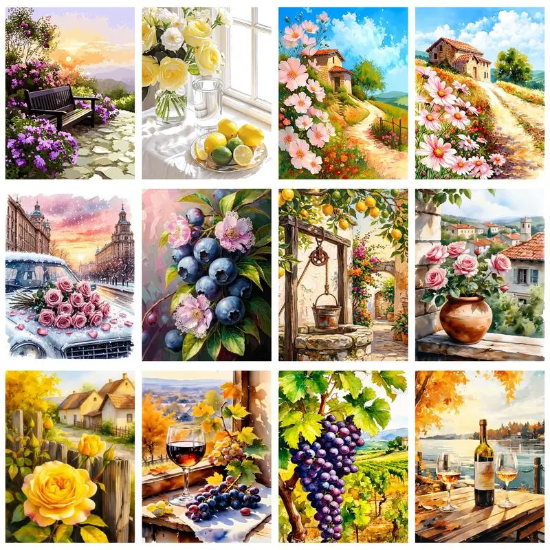 

CHENISTORY Coloring By Number Flowers And Fruit DIY Painting By Numbers Drawing On Canvas HandPainted Home Decoration