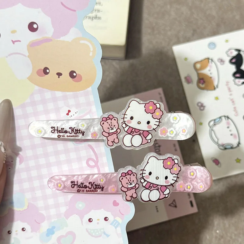 산리오 헬로키티 벚꽃 폴카 도트 레트로 헤어 액세서리 덕빌 클립 만화 프린지 클립 액세서리 크리스마스 선물