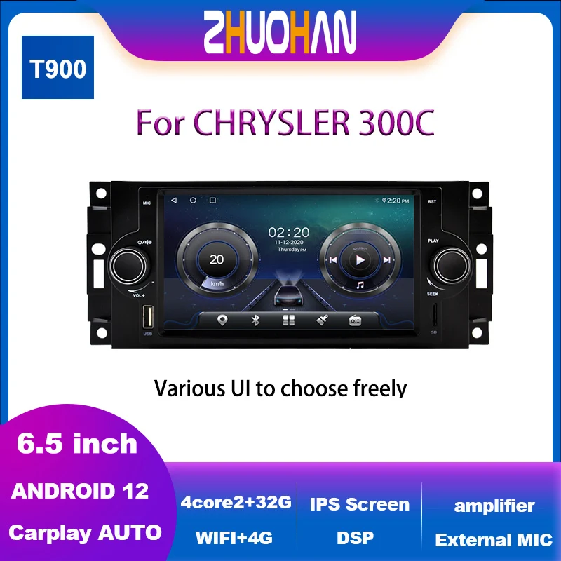 Android 12 Autoradio 6.5inch Car multimedia player For Jeep Compass Commander Wrangler Chrysler 300C PT Cruiser Dodge  Carplay