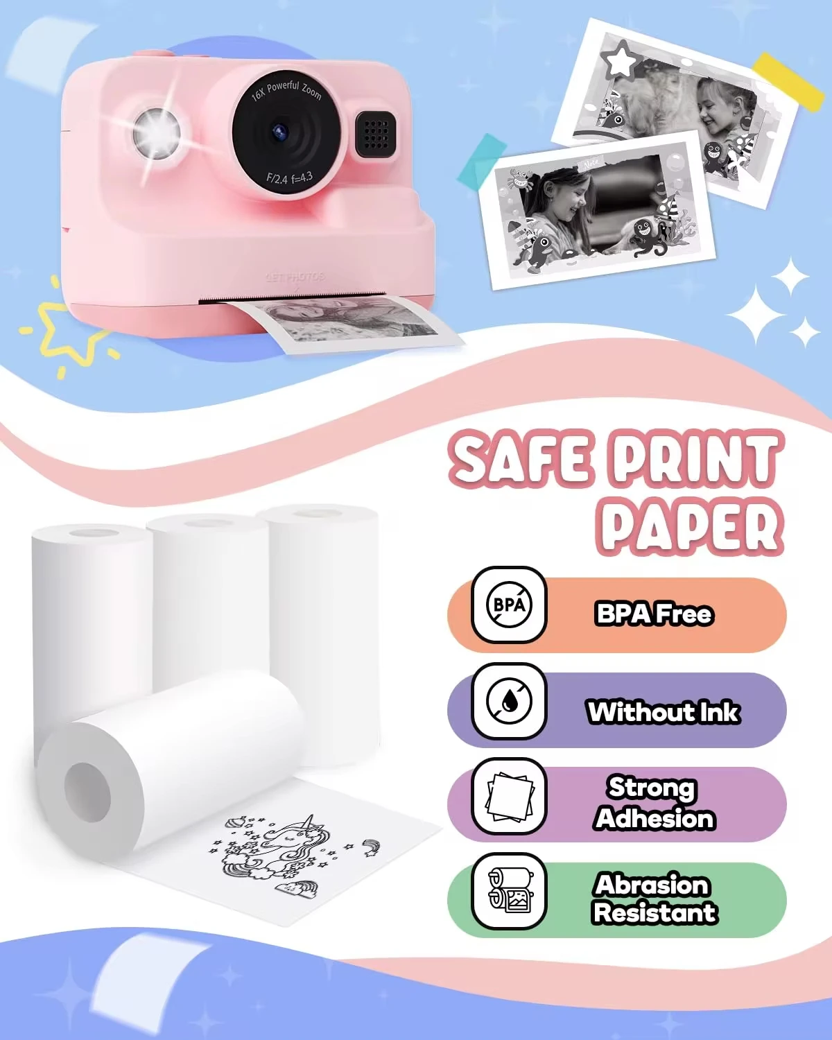 Mini Printing Paper Printing Camera Refill Thermal Paper 10 Rolls BPA Free Compatible with All 57mm Pocket Thermal Printer