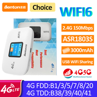 Benton MiFi Portable WiFi 802.11ax WiFi6 4G Router for SIM Card 3G 4G LTE Router USB Travel Router 2.4GHz 150Mbps 10 Users