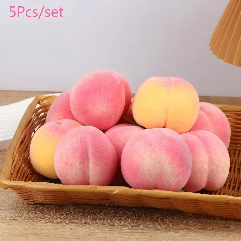 Pêches artificielles (lot de 5) de 7 cm – Décoration festive pour la maison et la cuisine, fruits artificiels, simulation d'ornements pour fêtes