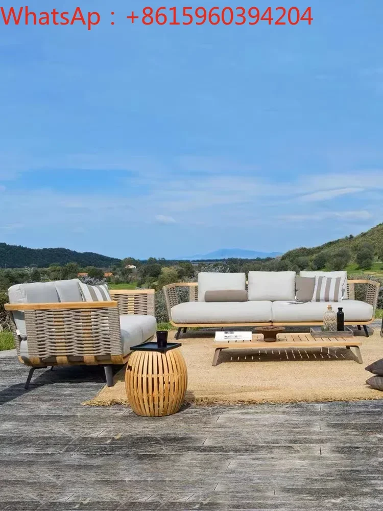 

Custom-made outdoor sofa teak courtyard garden designer rattan chair hotel solid wood anticorrosive coffee table furniture