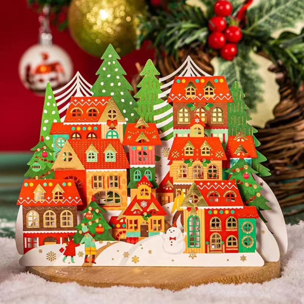 

Funny 3D Christmas Greeting Cards Hot Stamped Pop-Up New Year Cards Laser Engraved Paper Carving Thank You Letter Gift