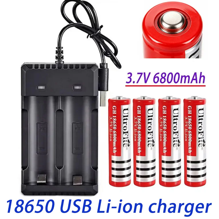 100% New  Rechargable Battery 18650 3.7 V 6800mAh Battery for LED Lantern torch+USB Charger