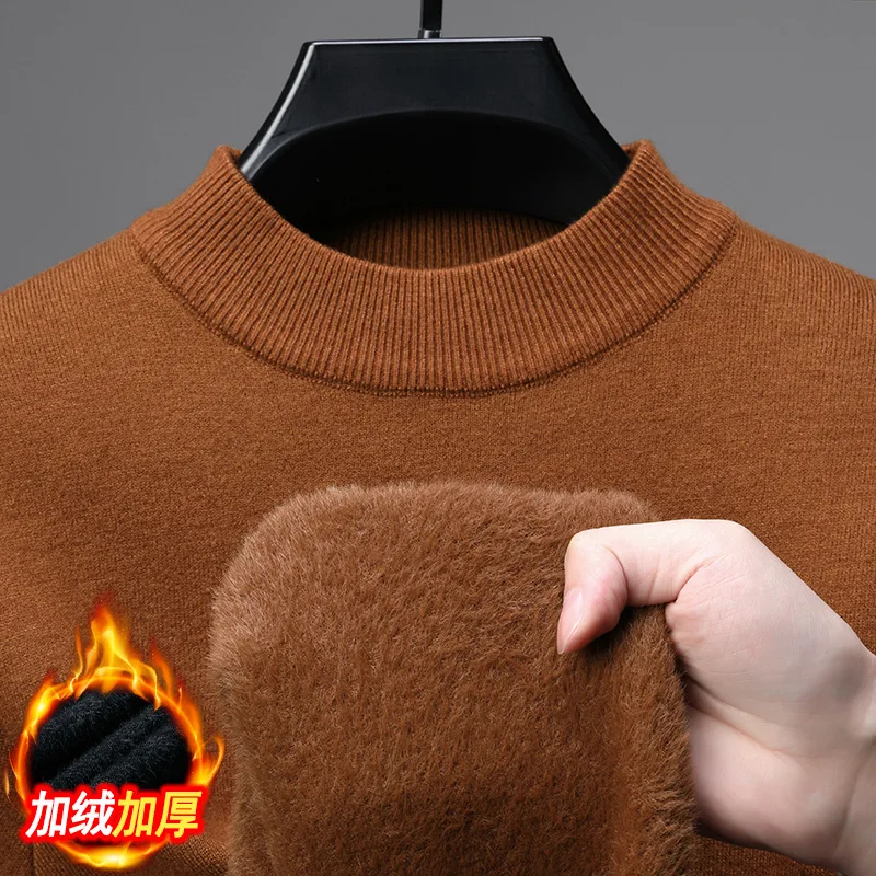 

Fleece Thickened Warm Integrated Fleece Cashmere Sweater Men's Semi-turtleneck Knitted Sweater Casual Versatile Bottoming Shirt