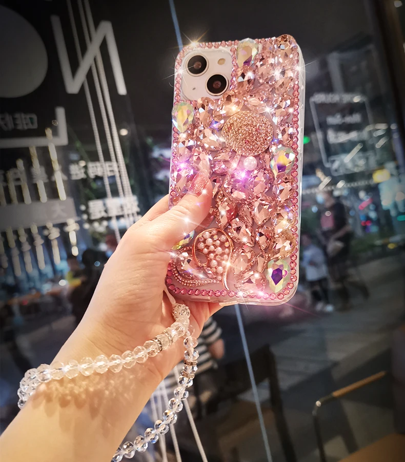 For Iphone 17 15 16 13 14 Pro Max Samsung Galaxy Note S25 S24 S23 Plus Ultra Luxury Candy Heart Diamond Crystal Phone Case Cover