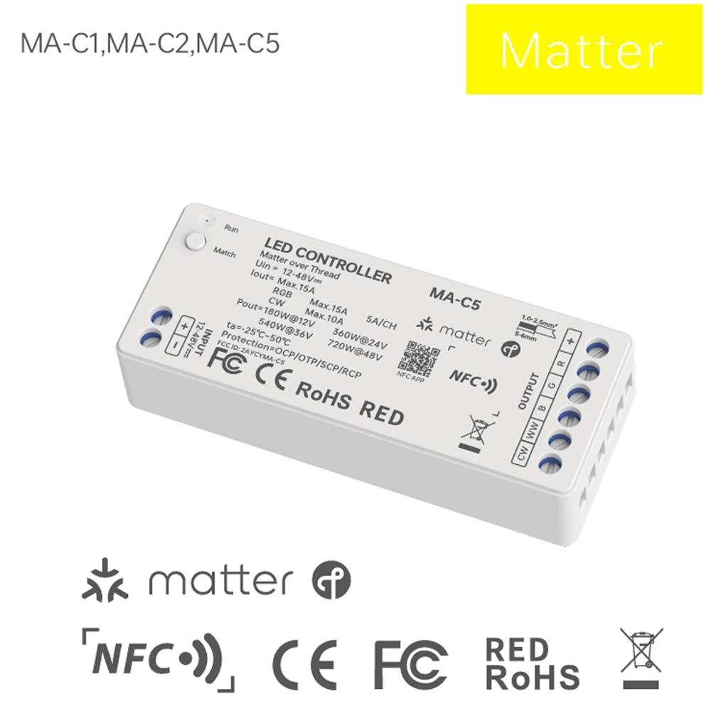 LTECH Matter LED Controller for DIM CCT RGBCW LED Strip APP Voice Control Dimmable Work with Homekit Google Amazon Echo Alexa