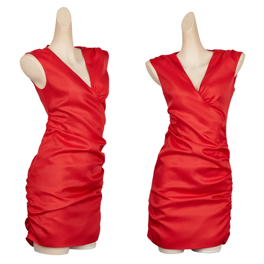 엘리자베스 코스프레 빈티지 섹시 로우 넥 레드 쇼트 원피스, 2024 영화 실체 코스튬 변장, 성인 여성 의상, 판타지