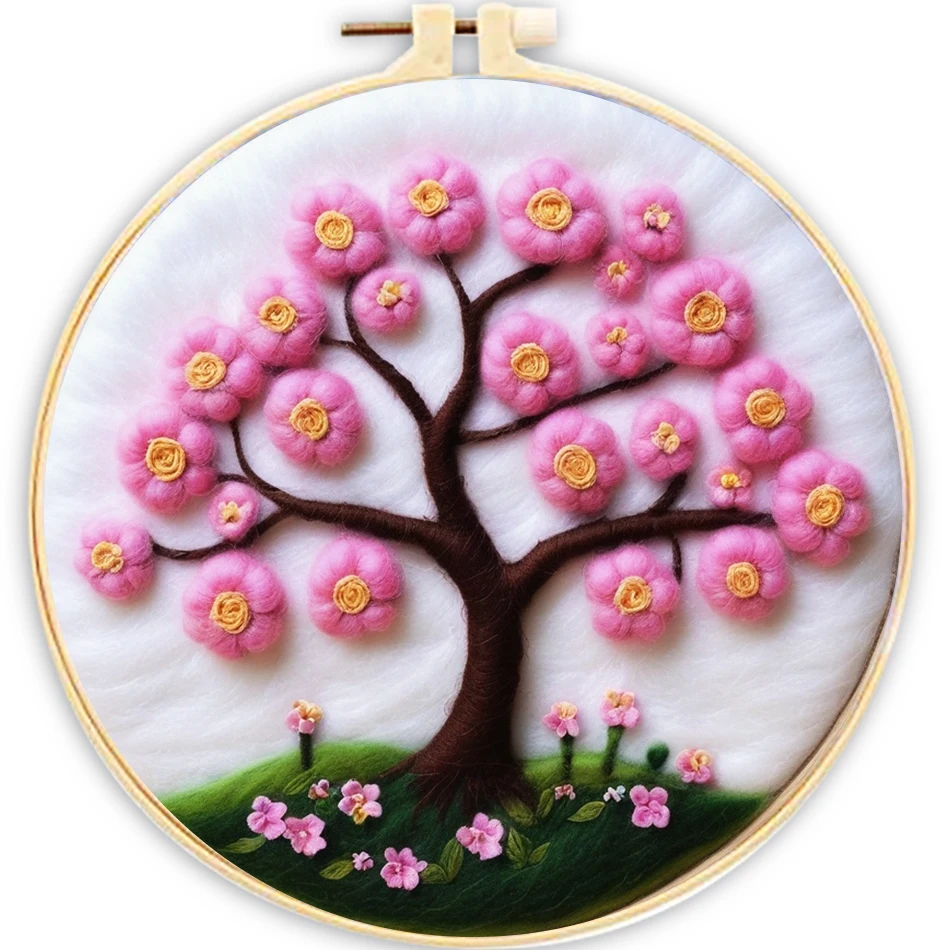 

CHENISTORY Diy Needle Felting Kit For Beginners Floral Tree Design Embroidery Needle Wool Painting 7.87X7.87 Inches Craft Set