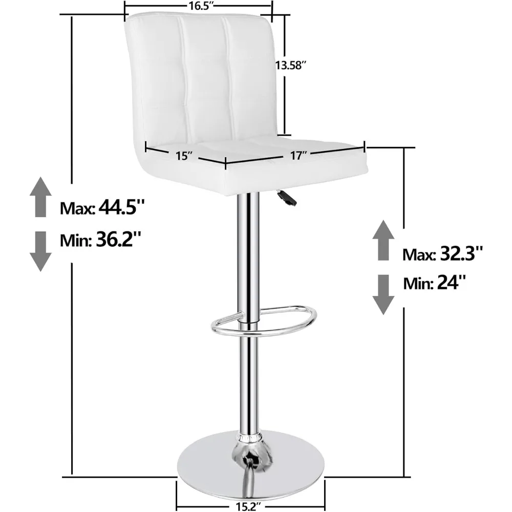 Bar Stools Set of 4 for Kitchen Island, Modern PU Leather Swivel Adjustable with Square Back Counter Height Swivel Ba