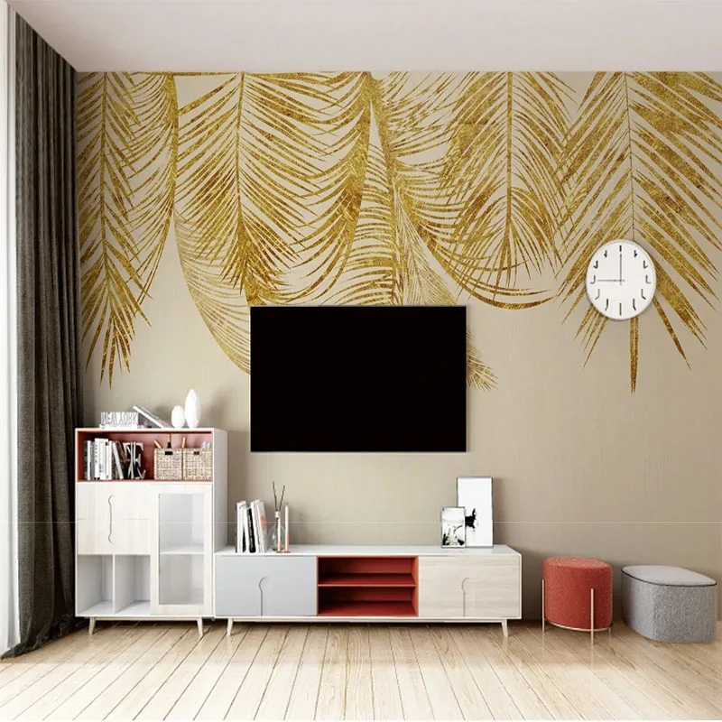 Custom Mural 3D Modern Light Luxury Golden Leaf TV Sofa Background Wall Wallpaper Papel De Parede Home Décor Tapety Fresco