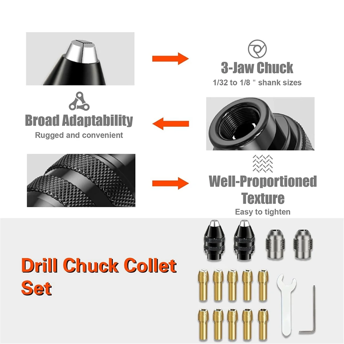 

A002 Drill Chuck Collet Set for , 16PCS 0.8-3.2mm Replacement 4486 Drill Keyless Bit Chuck Shank Quick Change Adapter