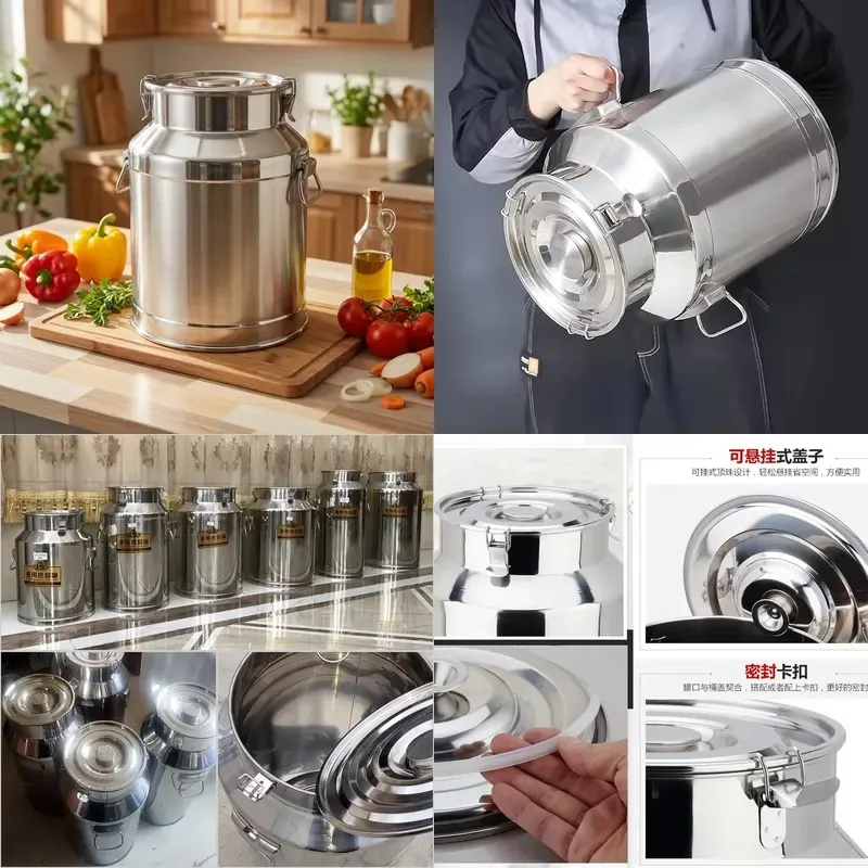Durable Modern Stainless Steel Barrel Food Storage Container with Lid 28L Capacity Sustainable Design for Kitchen Use