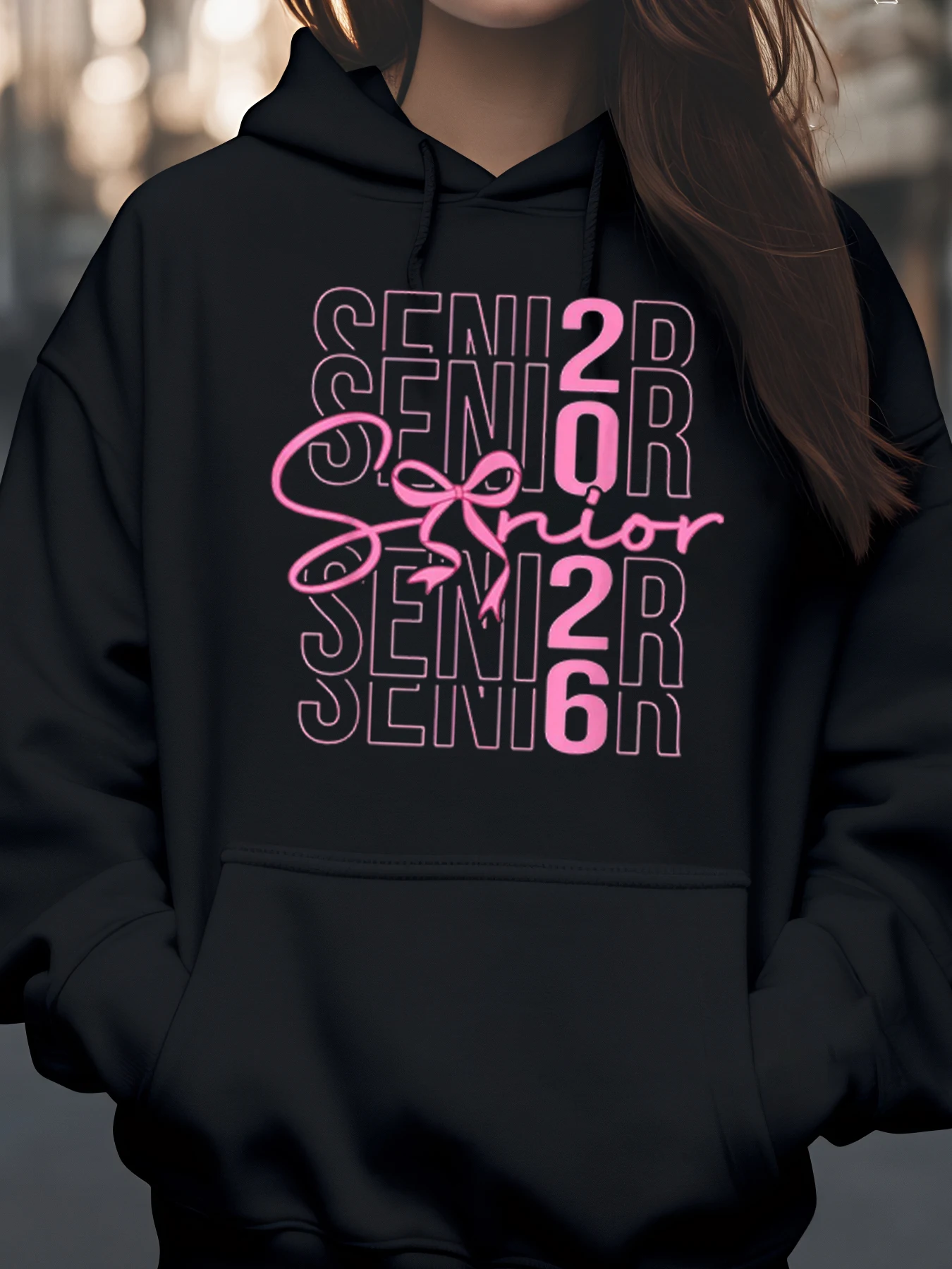 

Толстовка с рисунком розового контура Senior 2026, выпускная вечеринка, студентка колледжа, женская