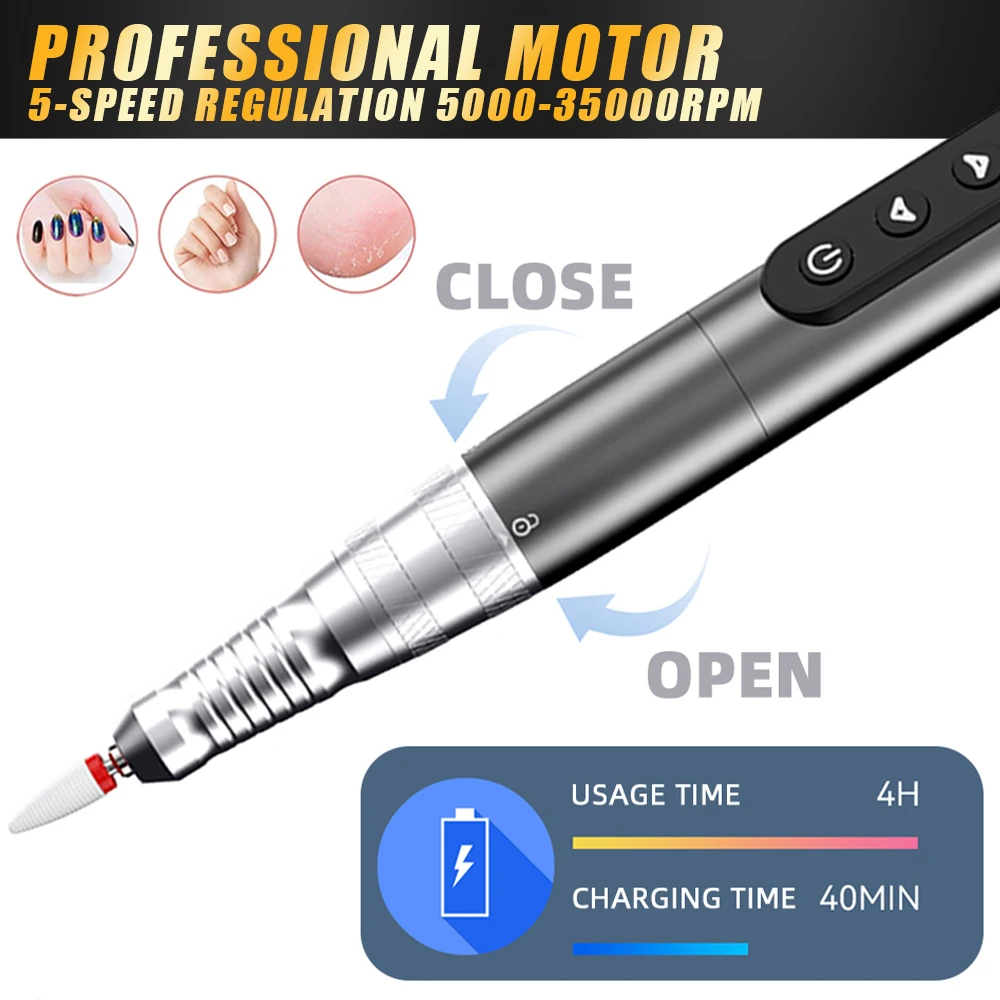 35000 RPM nagelboor professionele machine draadloze elektrische manicuresnijder voor nagelreparatieschuurmachine nagelgereedschap nagelboor