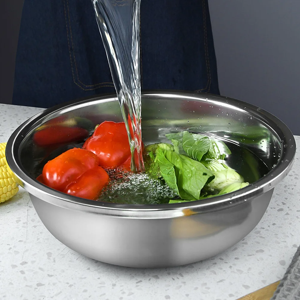 

2Pcs Kitchen Round Basin Stainless Steel Vegetable Washing Bowl Extra Large Mixing Bowl Household Metal Cooking Accessory
