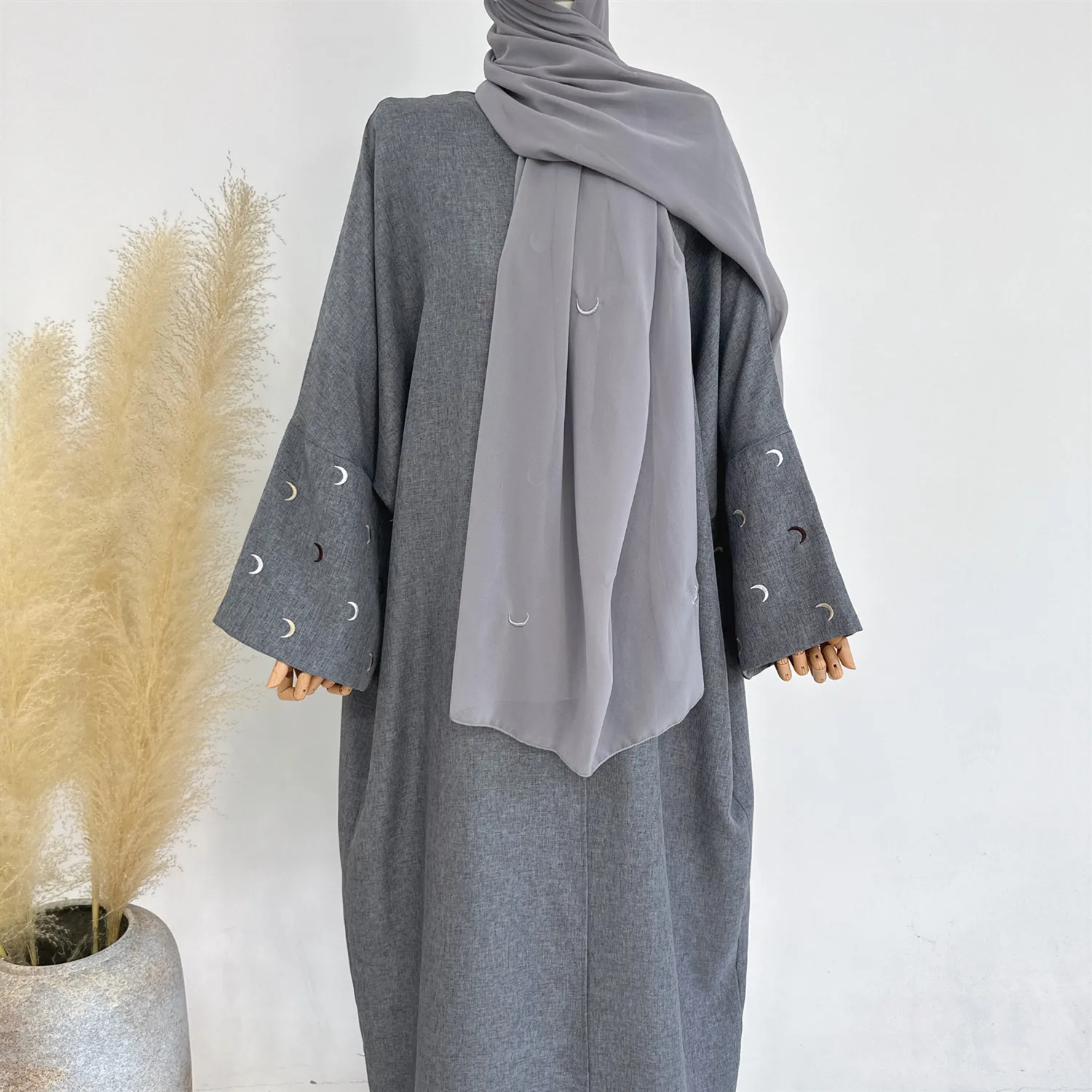 2024 Ramadan Khimar Abaya Arabia saudita turchia Islam ricamo luna Cardigan musulmano vestito abiti da preghiera abiti per le donne