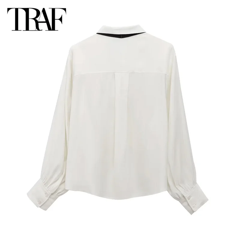 TRAF Women's Elegant White Shirts & Blouses 2025 Spring Long Sleeve Formal Shirts Fashion Casual Vintage Bow Large Size Tops