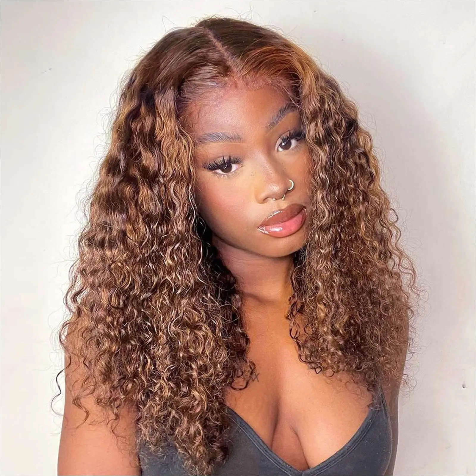 

Curly 13x6 Hd Transparent Deep Wave lace front human hair wig Pre Plucked P4/27 Highlight lace frontal wig With Baby Hair