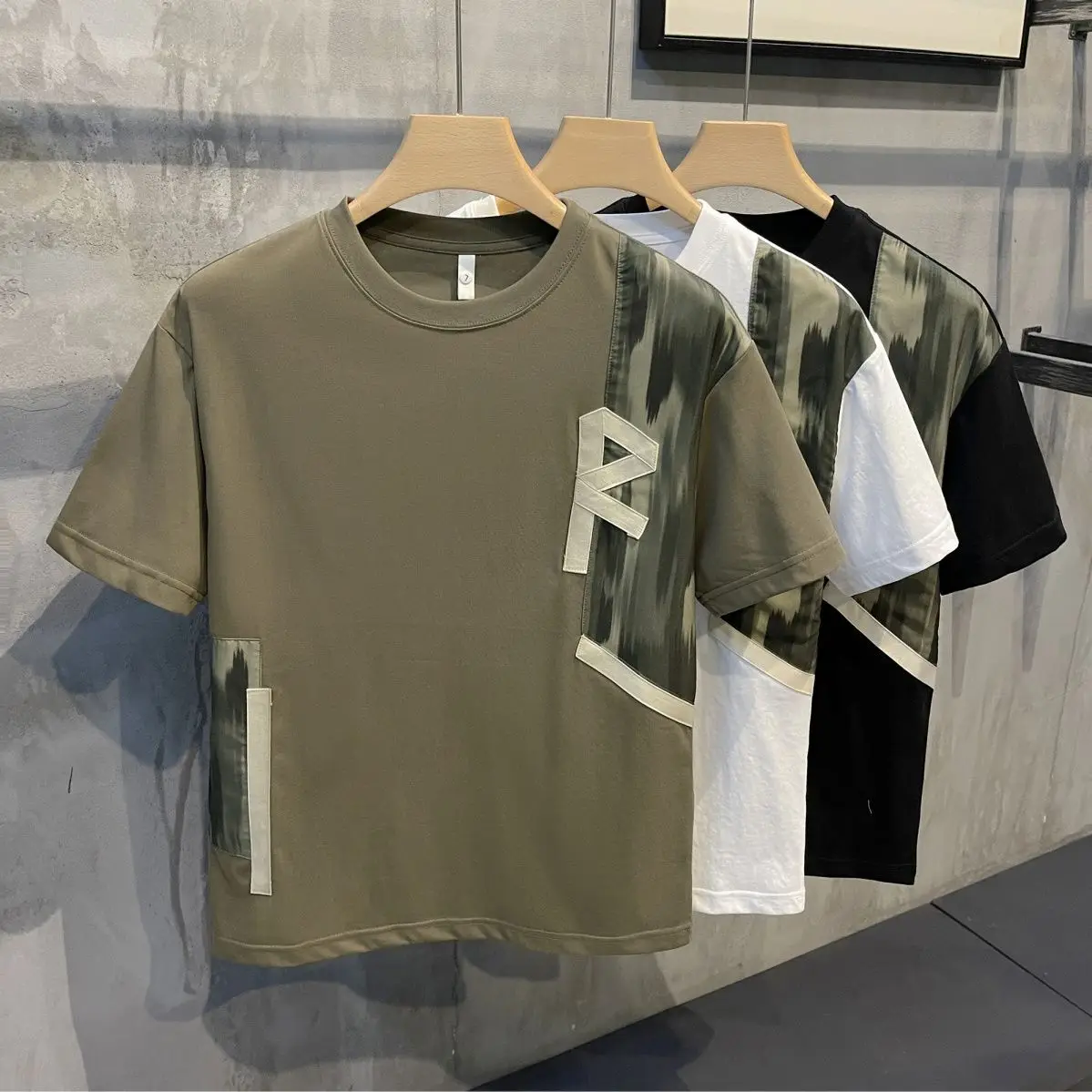 

Man Tee Shirts Print Loose Contrast Color Splicing T Shirt for Men Short Quarter Sleeve Party Elastic Aesthetic Clothing Y2k Top