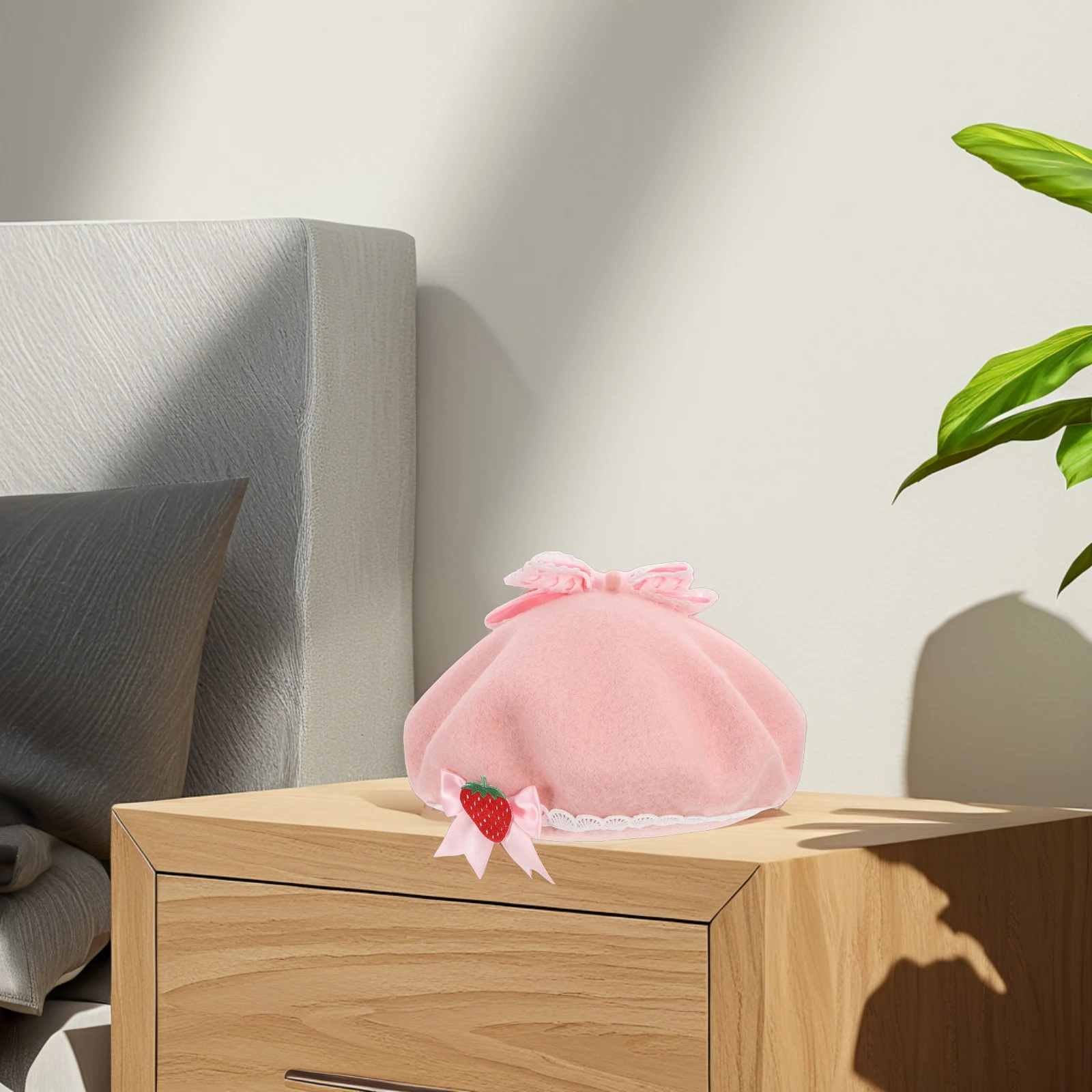 

Strawberry Bow Wool Beret Sweet Warm French Style Beret for Women Girls Halloween Christmas Present French Hats