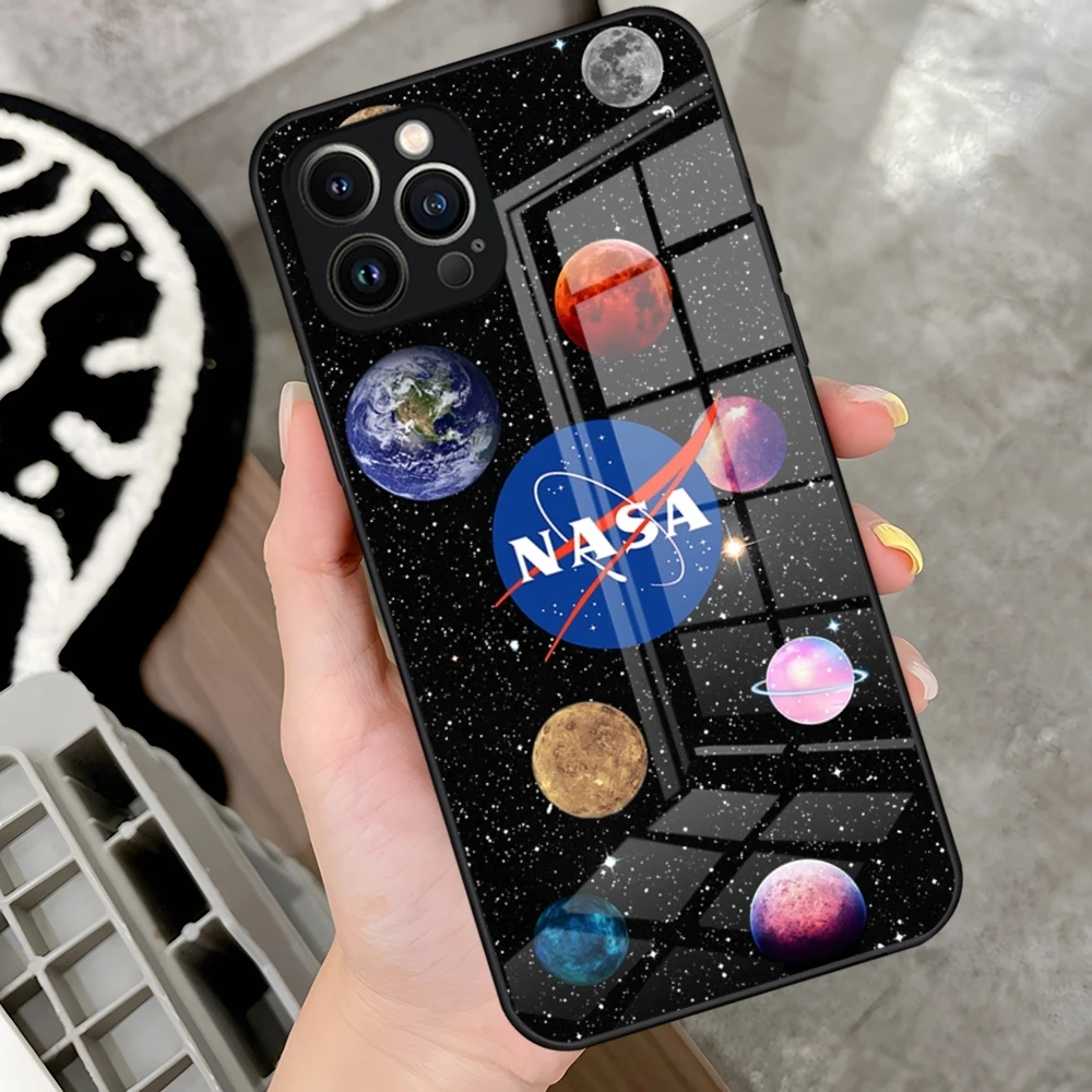 NASA-USA Phone Case For IPhone 16 15 14 Pro 13 12 11 Mini XR Max 6 8 7 Plus SE 2022 Glass Design Cove