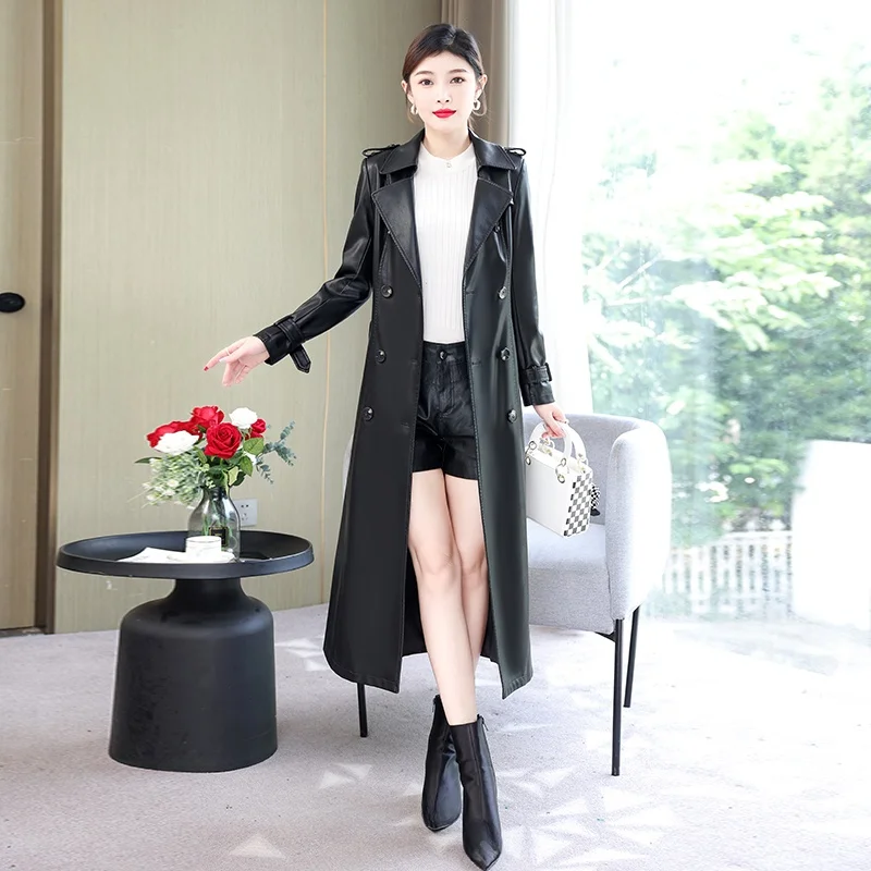 Chaqueta de Cuero Genuino Sle Haifeng para Mujer, Estilo Coreano, Entallada, de Media Longitud, Cortavientos, Moderna, para Primavera y Otoño