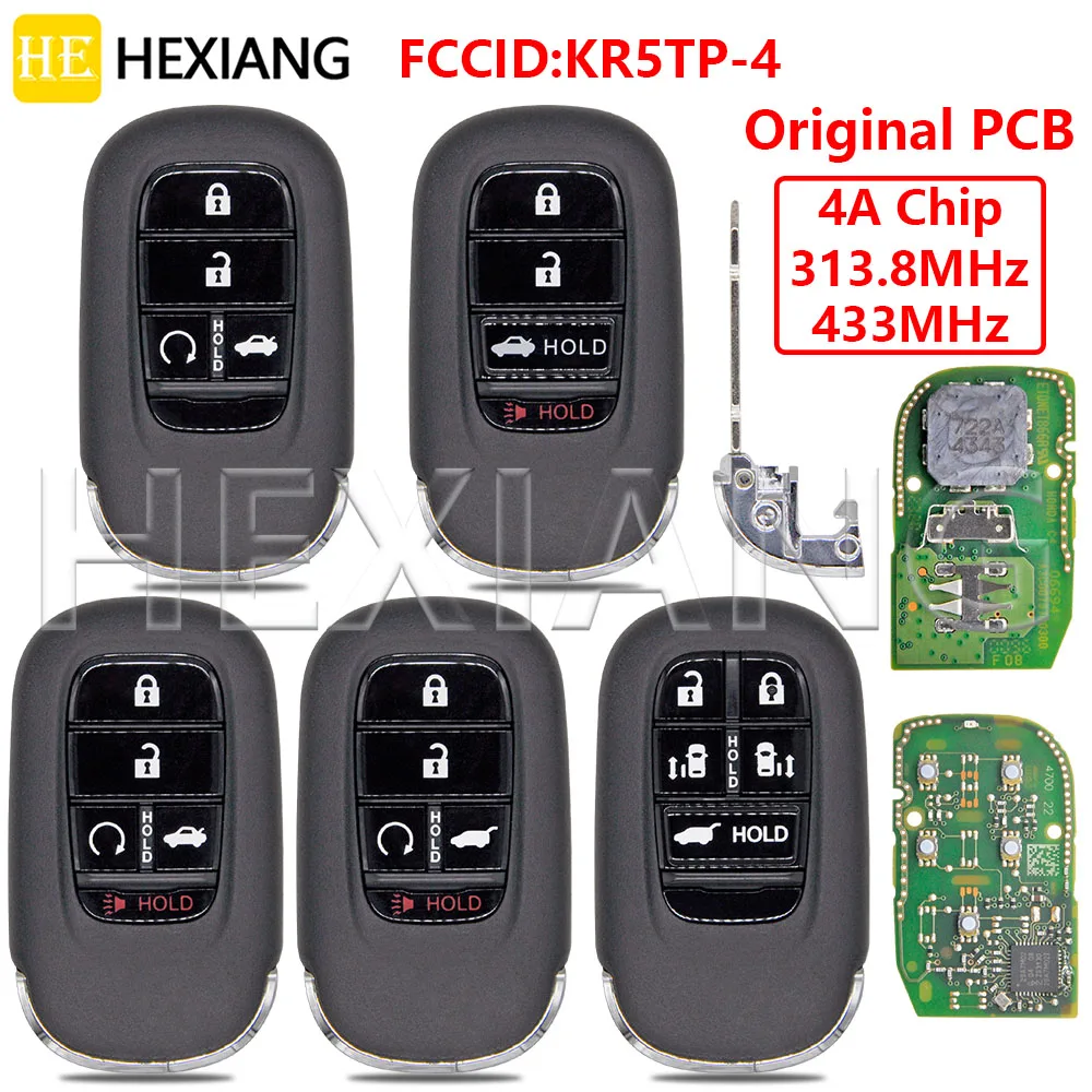 HE Car Remote Key KR5TP-4 For Honda Accord Odyssey Civic CR-V HRV FIT XRV ZRV Original PCB 4A Chip 314MHz 434MHz Proximity
