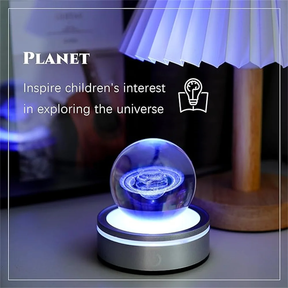كرة بلورية ثلاثية الأبعاد ضوء ليلي ، زحل زجاجي بقاعدة ليد 6 ألوان ، علم ، علم فلك ، هدية يوم الطالب ، ديكور منزلي ، غرفة نوم