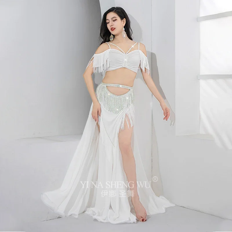 الرقص الشرقي افتتاح الرقص الأحمر زي الخامس الرقبة أكمام أعلى + AB الأحجار شرابة تنورة طويلة 2 قطعة أزياء مسرحية الرقص الشرقي #4