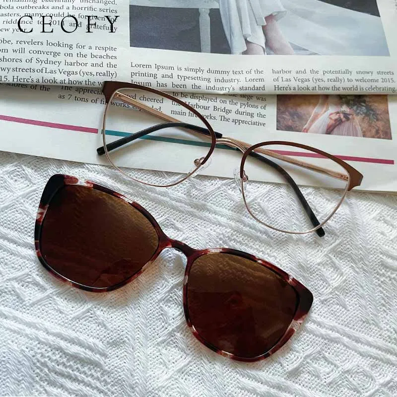 Ceofy Women Stylish Metal Glasses Frame Optical Myopia Prescription Sun Clip On Polarized Eyeglasses Frame 2023 New Arrival