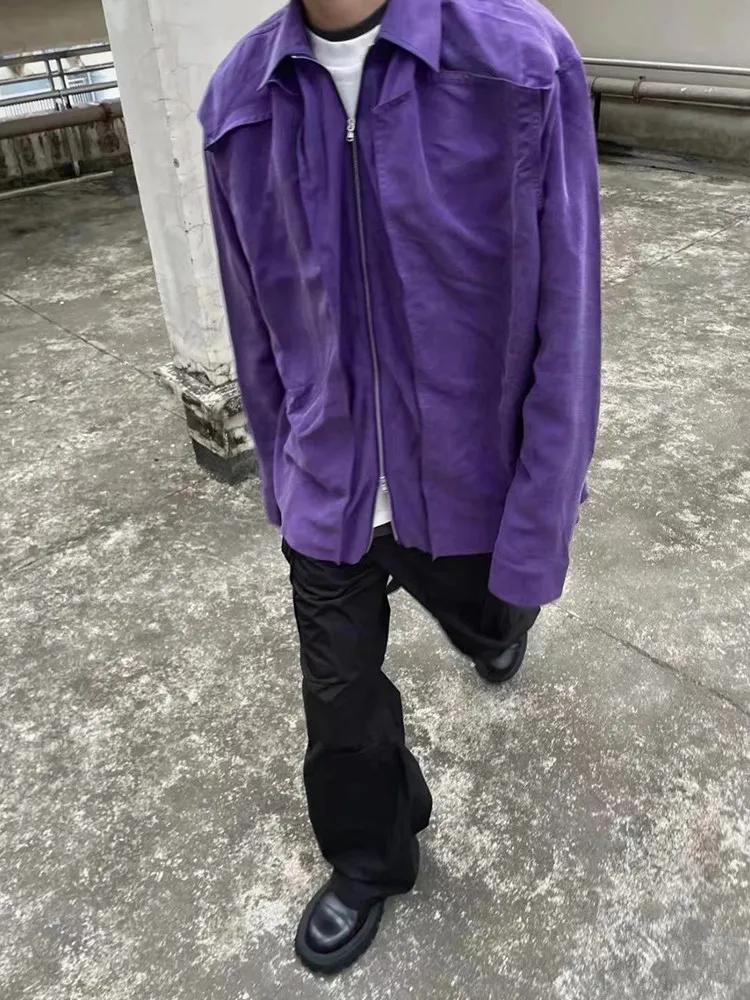 High Street YProject Double Zipper Purple Shirt Long Sleeve Jacket Retro Loose Fashion Casual Outerwear Men's Clothing