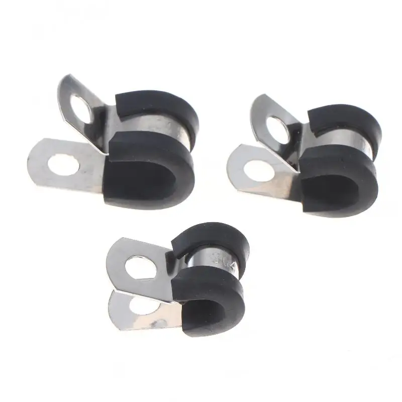 10Pcs 6-20MM Stainless Steel Cable Clamps Rubber Cushion Cushioned Insulated Wire Line Tube Pipe Fixed Bracket Metal Clip
