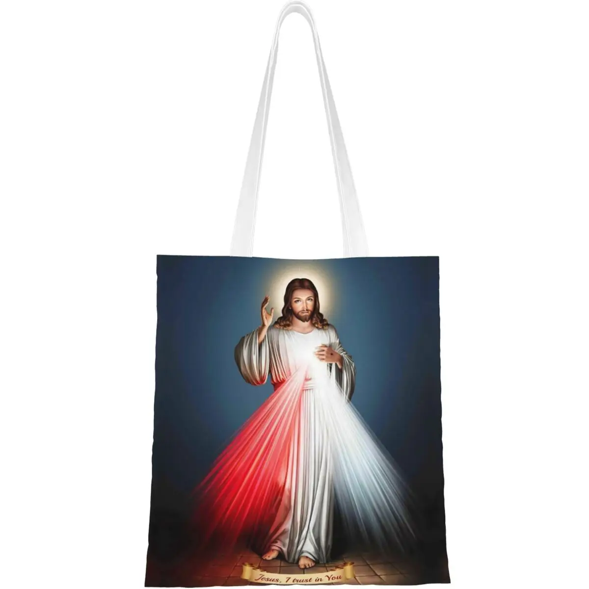 Christ Jesus Divine Mercy Canvas Tote Bag Simple style Unique Design Saint Christian Jesus Painting Trend Bag for Women Men