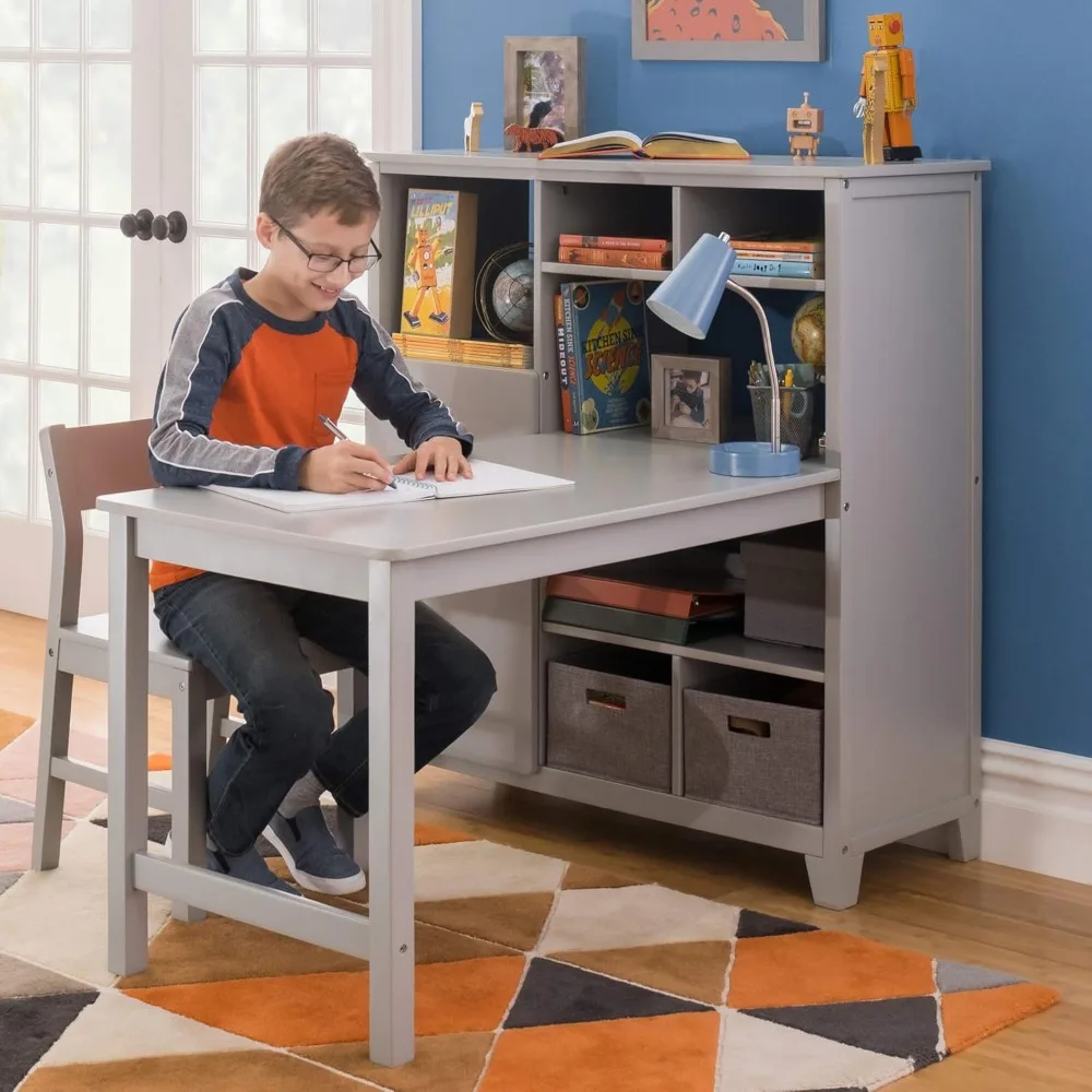 

Children's Desk with Desk and Chair (Grey) - Wooden Cube Storage Organizer for Home Schools, Children's Learning Desk