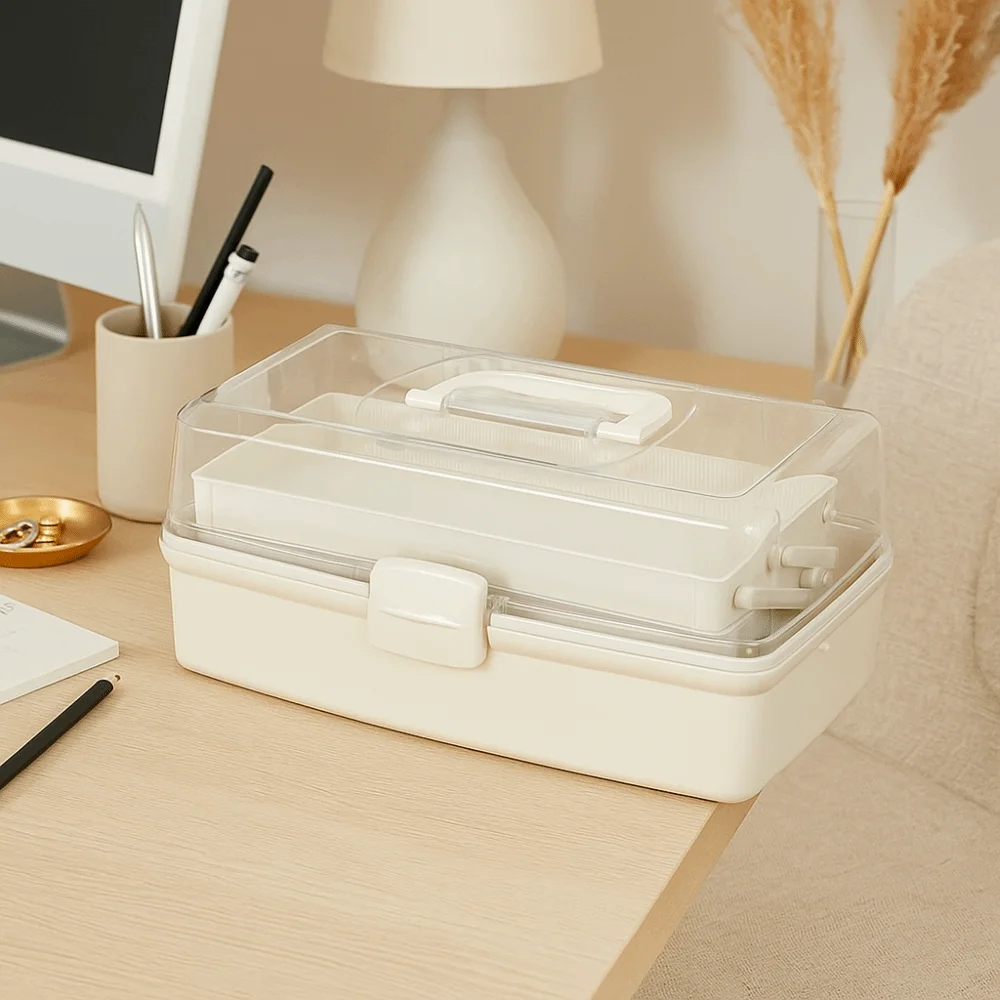 Durable Portable 3 Layer Storage Box Clear Plastic Multipurpose Storage Box Stackable Art Craft Organizer Bead Storage