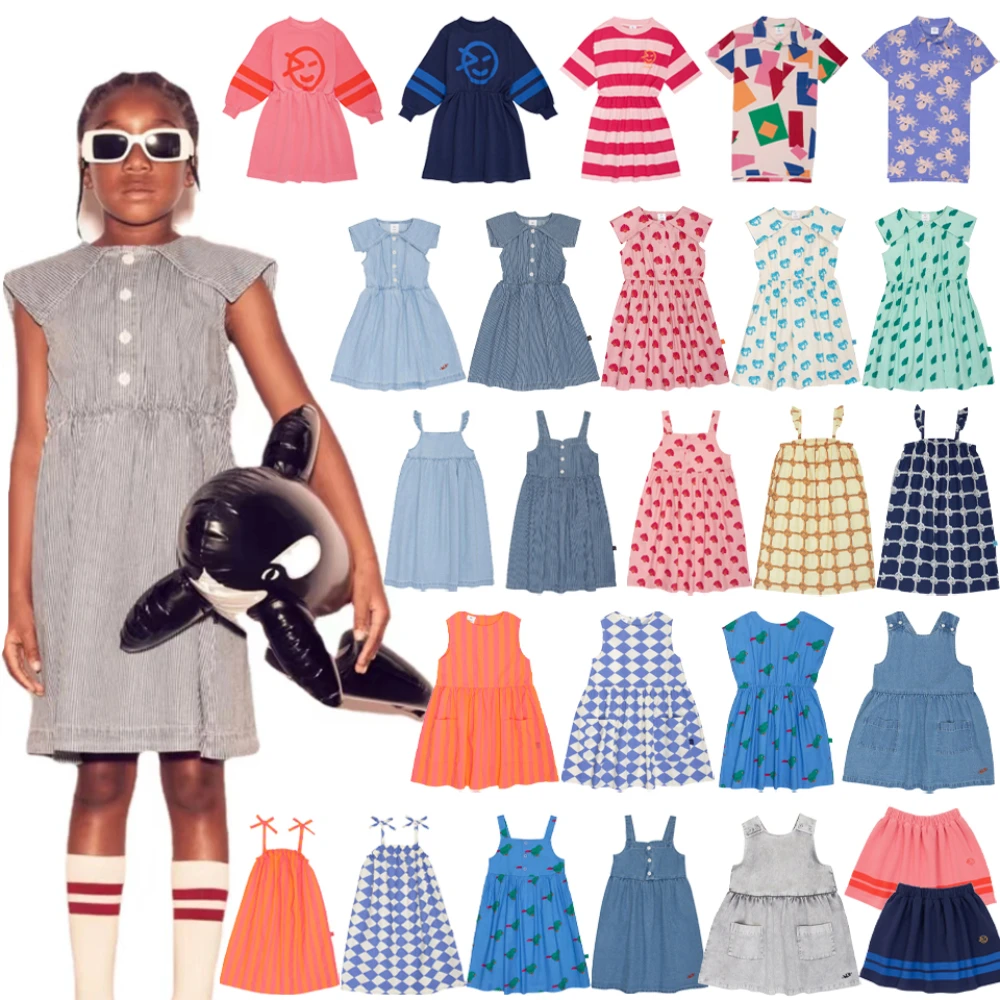 Kids Dresses for Girls Wyn Brand New Summer Kids Plaid Strip Cartoon Print Party Baby Dresses Children Fashion Casual Skirt