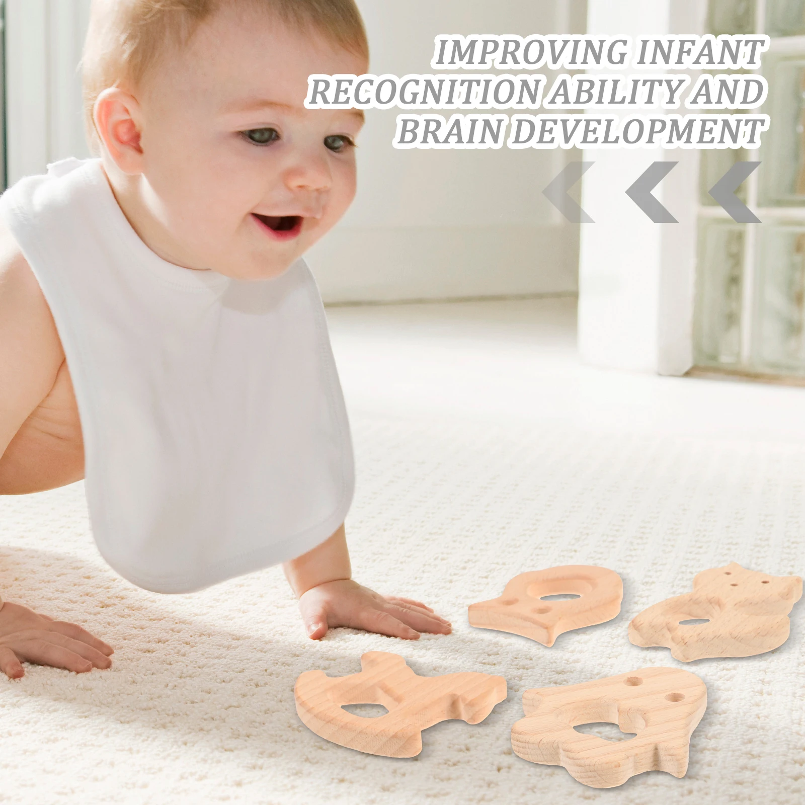 Mordedor de madera para bebé con forma de Animal, madera de haya Natural, comodidad para la dentición infantil, herramienta de aprendizaje, mordedor de madera, 4 Uds.