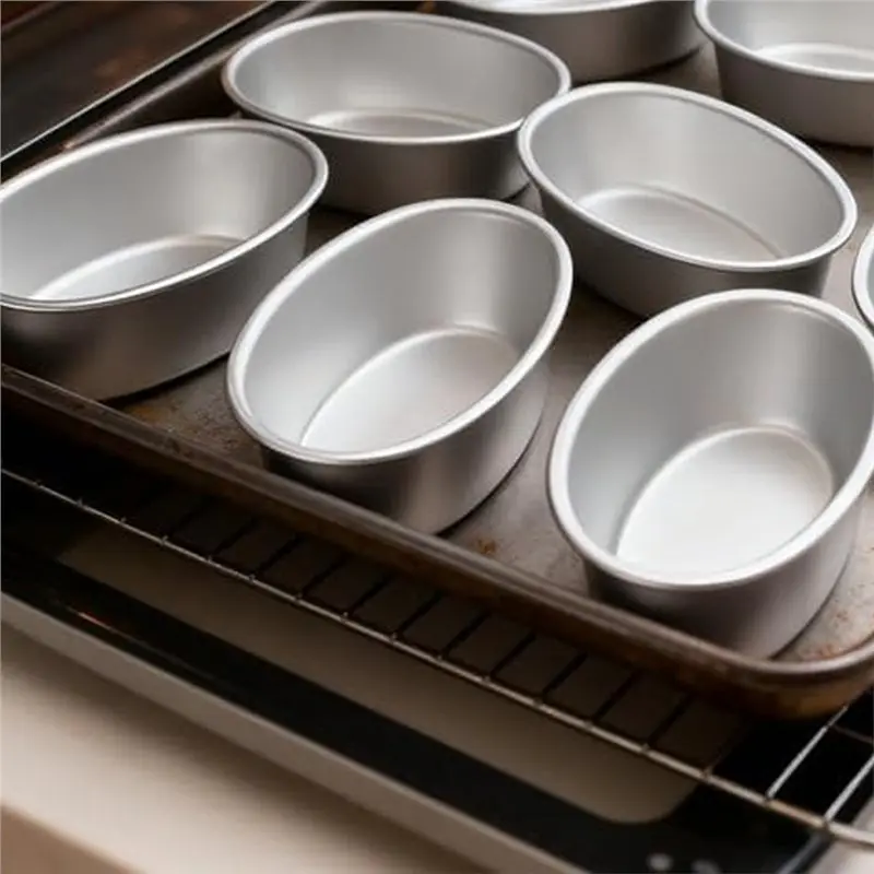 B84B-5Pcs Aluminum Oval Cake Baking Pan Set Anodized Non-Stick Easy Demold Bakeware