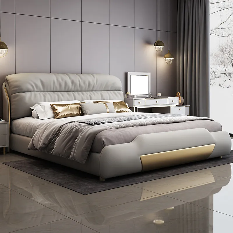 European Decoration Double Bed White Designs Heavy Adults Frame Double Bed Floating Metal Style Cama De Casal Furniture For Home